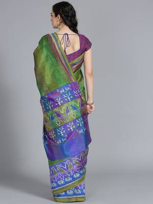 Dark green printed art silk saree with blouse 2