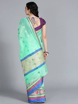 Green printed cotton silk saree with blouse 2