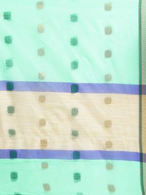 Green printed cotton silk saree with blouse 3