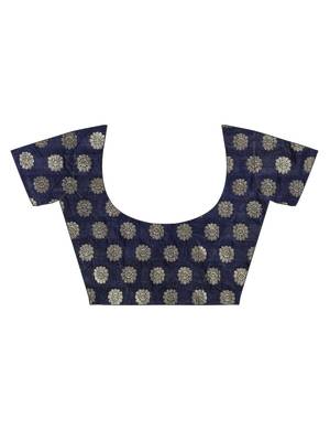 Dark blue printed faux georgette saree with blouse 4