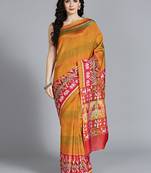 Yellow printed art silk saree with blouse