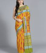 Mustard printed art silk saree with blouse