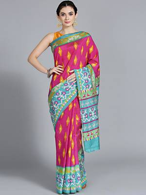 Multicolor printed art silk saree with blouse 1