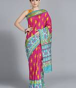 Multicolor printed art silk saree with blouse