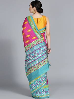 Multicolor printed art silk saree with blouse 2