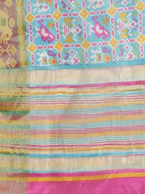 Blue printed art silk saree with blouse 3