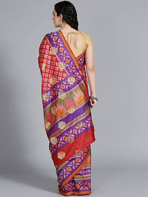 Pink printed art silk saree with blouse 2