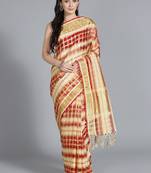 Red printed cotton poly saree with blouse