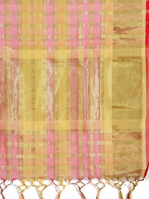 Red printed cotton poly saree with blouse 3