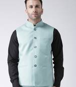 Blue Plain Polyester Nehru Jacket