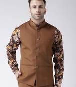 Brown Plain Polyester Nehru Jacket
