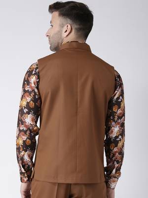 Brown Plain Polyester Nehru Jacket 5