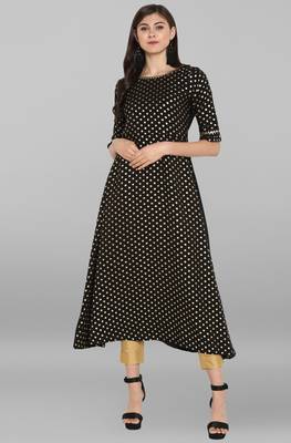 Janasya Black printed crepe kurta sets 1