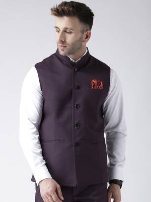 Purple Plain Polyester Nehru Jacket 1