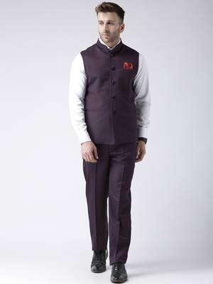 Purple Plain Polyester Nehru Jacket 2