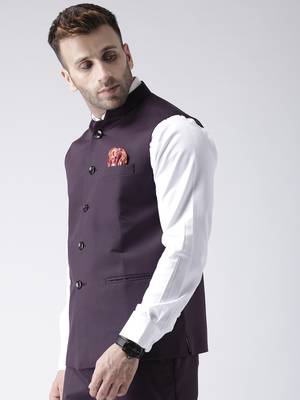 Purple Plain Polyester Nehru Jacket 3