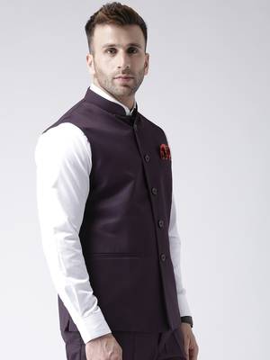 Purple Plain Polyester Nehru Jacket 4