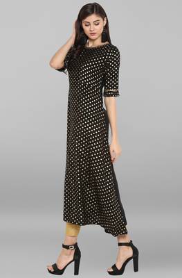 Janasya Black printed crepe kurta sets 3