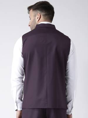 Purple Plain Polyester Nehru Jacket 5
