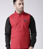 Red Plain Polyester Nehru Jacket