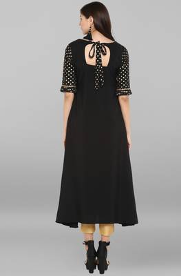 Janasya Black printed crepe kurta sets 5