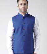 Blue Plain Polyester Nehru Jacket