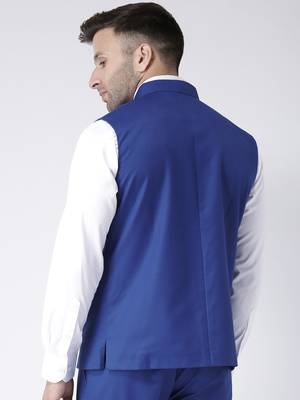 Blue Plain Polyester Nehru Jacket 5