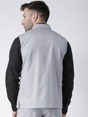 Grey Plain Polyester Nehru Jacket 5
