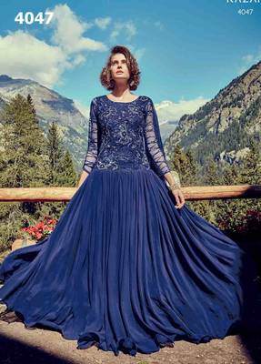 Blue embroidered georgette unstitched salwar with dupatta 1