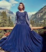 Blue embroidered georgette unstitched salwar with dupatta