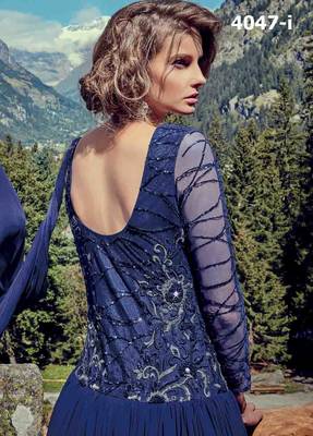Blue embroidered georgette unstitched salwar with dupatta 2