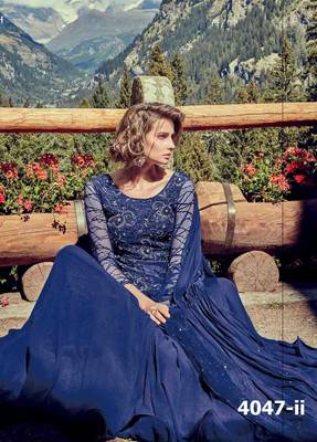 Blue embroidered georgette unstitched salwar with dupatta 3