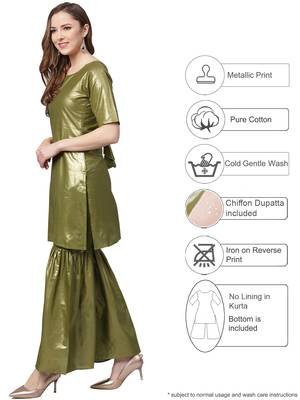 Green printed cotton kurta sets 2