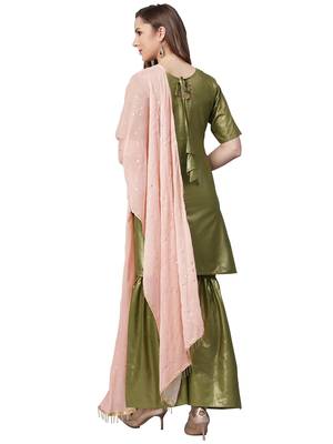 Green printed cotton kurta sets 3