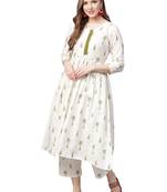 White printed cotton kurta sets
