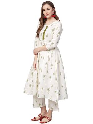 White printed cotton kurta sets 2