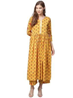 Yellow printed crepe kurta sets 1