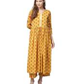 Yellow printed crepe kurta sets