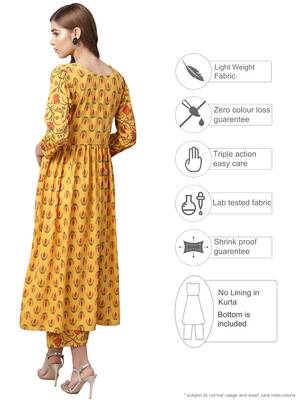Yellow printed crepe kurta sets 3