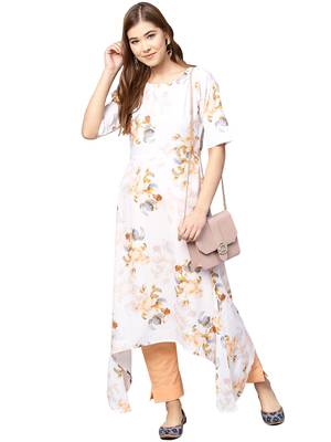 White printed crepe kurta sets 2