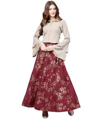 Beige plain crepe kurta sets 1