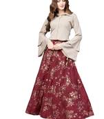 Beige plain crepe kurta sets