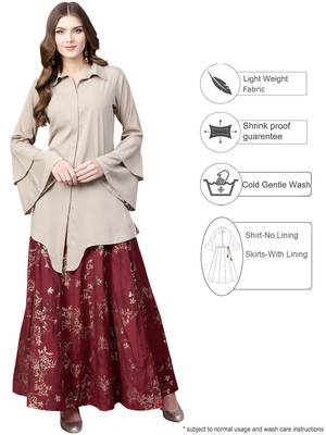 Beige plain crepe kurta sets 2