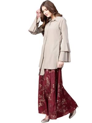 Beige plain crepe kurta sets 3