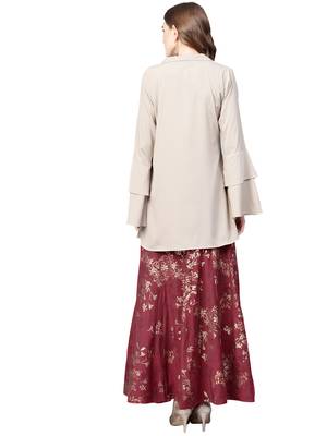 Beige plain crepe kurta sets 4