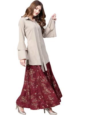Beige plain crepe kurta sets 5