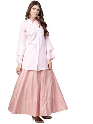 Pink plain crepe kurta sets 4