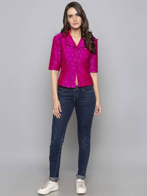 Fuchsia woven taffeta readymade blouse 1