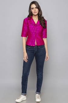 Fuchsia woven taffeta readymade blouse