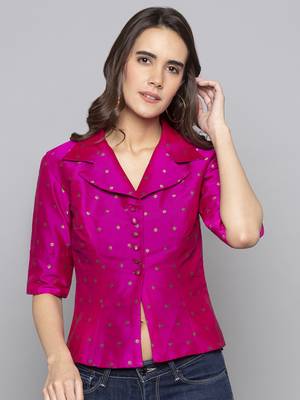Fuchsia woven taffeta readymade blouse 2